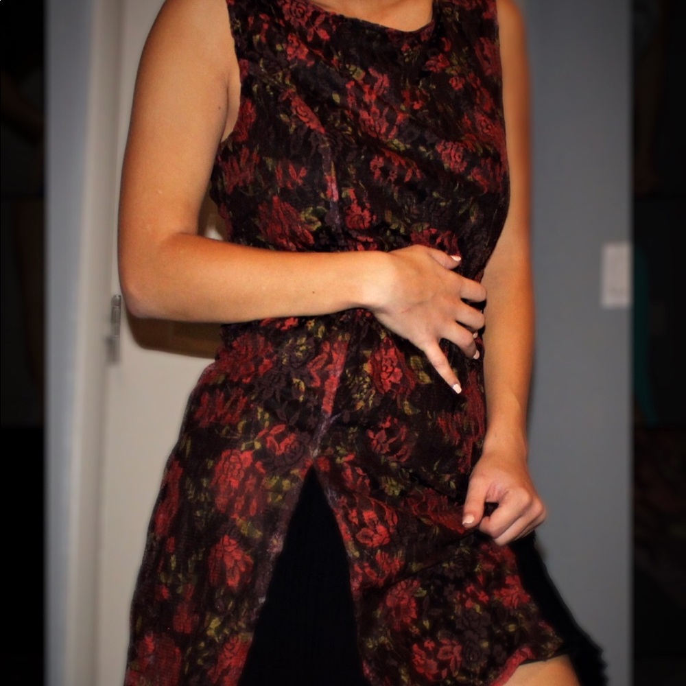 Coco dress, maroon and floral pattern dress